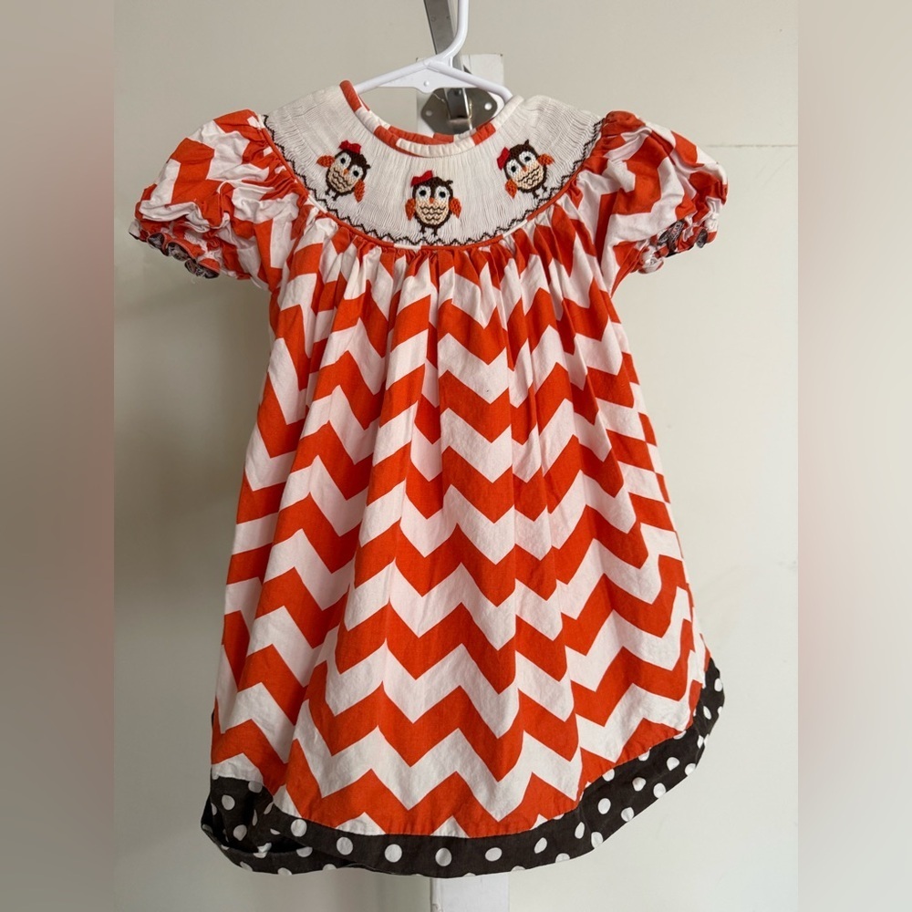 Olivia Kate Smocked Owl Bishop Dress